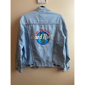 Hard Rock Cafe Orlando Vintage Embroidered Denim Trucker's Jean Jacket Sz XS